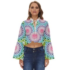 Mandala Pattern Rainbow Pride Boho Long Bell Sleeve Top