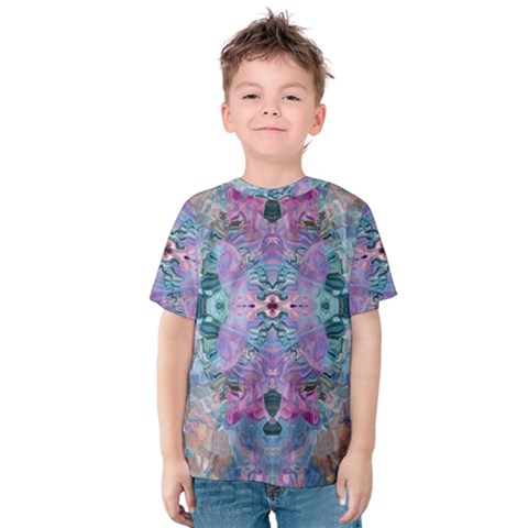 Grey Pink Blend Kids  Cotton T-shirt by kaleidomarblingart