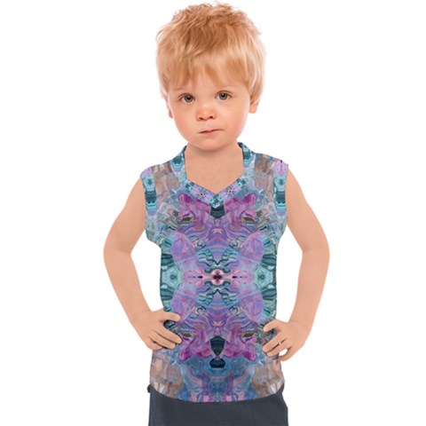 Grey Pink Blend Kids  Sport Tank Top by kaleidomarblingart