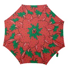 Texture Sweet Strawberry Dessert Food Summer Pattern Hook Handle Umbrellas (Medium)