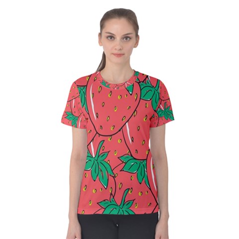 Texture Sweet Strawberry Dessert Food Summer Pattern Women s Cotton T-shirt by Sarkoni