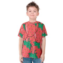 Texture Sweet Strawberry Dessert Food Summer Pattern Kids  Cotton T-Shirt