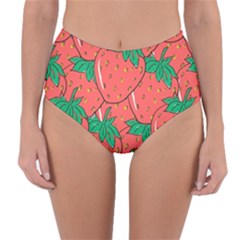 Texture Sweet Strawberry Dessert Food Summer Pattern Reversible High-Waist Bikini Bottoms