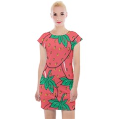 Texture Sweet Strawberry Dessert Food Summer Pattern Cap Sleeve Bodycon Dress