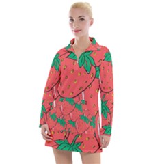 Texture Sweet Strawberry Dessert Food Summer Pattern Women s Long Sleeve Casual Dress