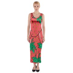 Texture Sweet Strawberry Dessert Food Summer Pattern Fitted Maxi Dress by Sarkoni