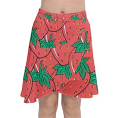 Texture Sweet Strawberry Dessert Food Summer Pattern Chiffon Wrap Front Skirt