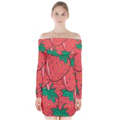 Texture Sweet Strawberry Dessert Food Summer Pattern Long Sleeve Off Shoulder Dress