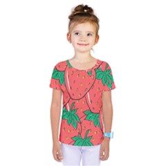 Texture Sweet Strawberry Dessert Food Summer Pattern Kids  One Piece T-Shirt