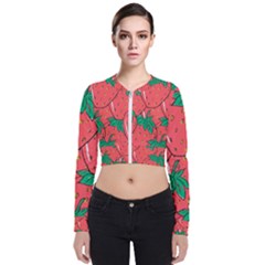 Texture Sweet Strawberry Dessert Food Summer Pattern Long Sleeve Zip Up Bomber Jacket