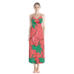 Texture Sweet Strawberry Dessert Food Summer Pattern Button Up Chiffon Maxi Dress