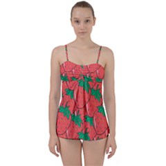 Texture Sweet Strawberry Dessert Food Summer Pattern Babydoll Tankini Set by Sarkoni