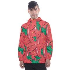 Texture Sweet Strawberry Dessert Food Summer Pattern Men s Front Pocket Pullover Windbreaker by Sarkoni