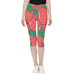 Texture Sweet Strawberry Dessert Food Summer Pattern Inside Out Lightweight Velour Capri Leggings  by Sarkoni