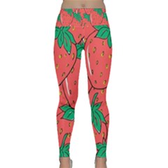 Texture Sweet Strawberry Dessert Food Summer Pattern Lightweight Velour Classic Yoga Leggings by Sarkoni