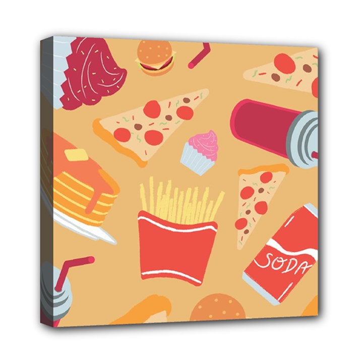 Fast Junk Food  Pizza Burger Cool Soda Pattern Mini Canvas 8  x 8  (Stretched)