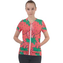 Texture Sweet Strawberry Dessert Food Summer Pattern Short Sleeve Zip Up Jacket