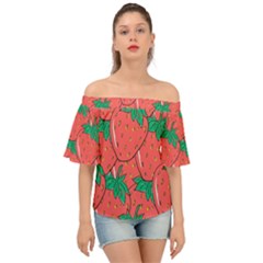 Texture Sweet Strawberry Dessert Food Summer Pattern Off Shoulder Short Sleeve Top