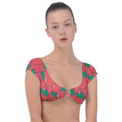 Texture Sweet Strawberry Dessert Food Summer Pattern Cap Sleeve Ring Bikini Top