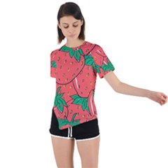 Texture Sweet Strawberry Dessert Food Summer Pattern Asymmetrical Short Sleeve Sports T-Shirt