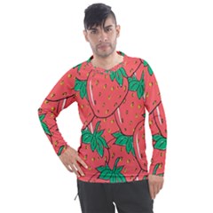 Texture Sweet Strawberry Dessert Food Summer Pattern Men s Pique Long Sleeve T-Shirt