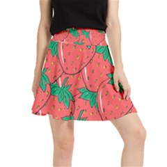 Texture Sweet Strawberry Dessert Food Summer Pattern Waistband Skirt