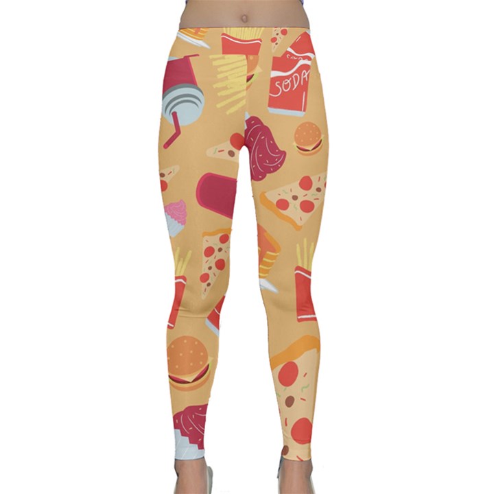 Fast Junk Food  Pizza Burger Cool Soda Pattern Classic Yoga Leggings