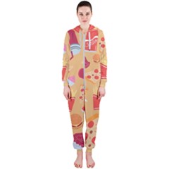 Fast Junk Food  Pizza Burger Cool Soda Pattern Hooded Jumpsuit (ladies)