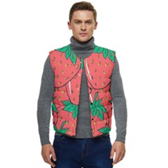 Texture Sweet Strawberry Dessert Food Summer Pattern Men s Button Up Puffer Vest	