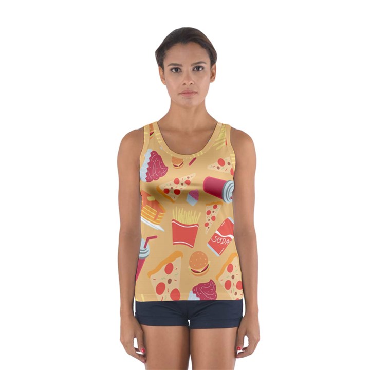 Fast Junk Food  Pizza Burger Cool Soda Pattern Sport Tank Top 