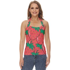 Texture Sweet Strawberry Dessert Food Summer Pattern Basic Halter Top