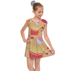 Fast Junk Food  Pizza Burger Cool Soda Pattern Kids  Cap Sleeve Dress by Sarkoni