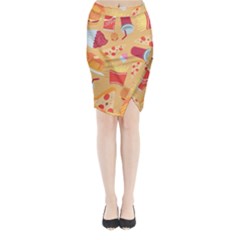 Fast Junk Food  Pizza Burger Cool Soda Pattern Midi Wrap Pencil Skirt by Sarkoni