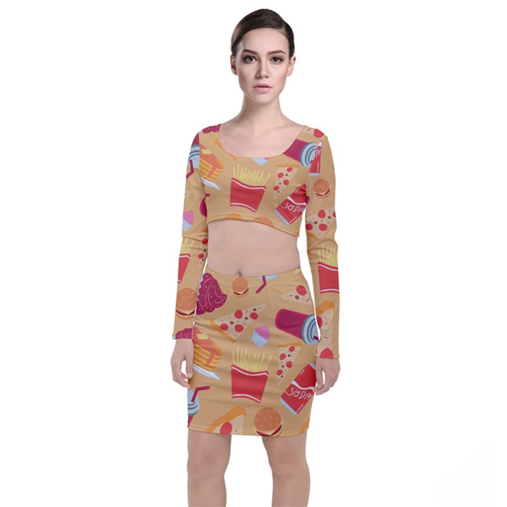 Fast Junk Food  Pizza Burger Cool Soda Pattern Top and Skirt Sets