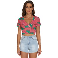 Texture Sweet Strawberry Dessert Food Summer Pattern V-neck Crop Top by Sarkoni