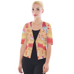 Fast Junk Food  Pizza Burger Cool Soda Pattern Cropped Button Cardigan by Sarkoni