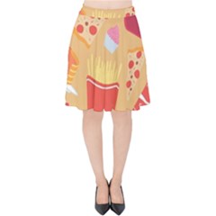 Fast Junk Food  Pizza Burger Cool Soda Pattern Velvet High Waist Skirt by Sarkoni