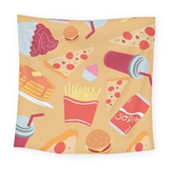 Fast Junk Food  Pizza Burger Cool Soda Pattern Square Tapestry (large) by Sarkoni