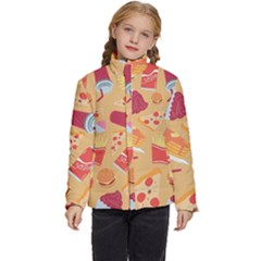 Fast Junk Food  Pizza Burger Cool Soda Pattern Kids  Puffer Bubble Jacket Coat by Sarkoni