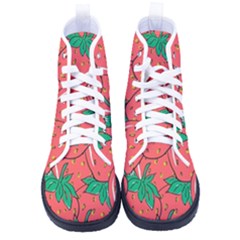 Texture Sweet Strawberry Dessert Food Summer Pattern Kid s High-top Canvas Sneakers by Sarkoni