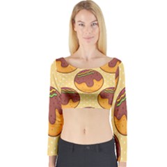 Takoyaki Food Seamless Pattern Long Sleeve Crop Top