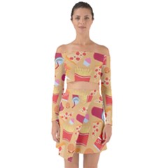 Fast Junk Food  Pizza Burger Cool Soda Pattern Off Shoulder Top With Skirt Set by Sarkoni