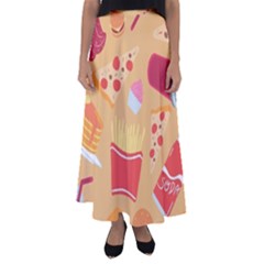 Fast Junk Food  Pizza Burger Cool Soda Pattern Flared Maxi Skirt by Sarkoni