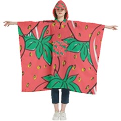 Texture Sweet Strawberry Dessert Food Summer Pattern Women s Hooded Rain Ponchos