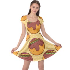 Takoyaki Food Seamless Pattern Cap Sleeve Dress by Sarkoni