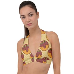 Takoyaki Food Seamless Pattern Halter Plunge Bikini Top by Sarkoni