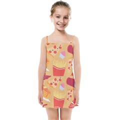 Fast Junk Food  Pizza Burger Cool Soda Pattern Kids  Summer Sun Dress by Sarkoni