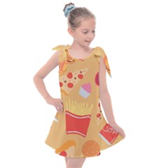 Fast Junk Food  Pizza Burger Cool Soda Pattern Kids  Tie Up Tunic Dress by Sarkoni