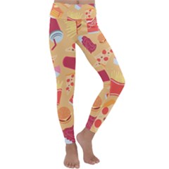 Fast Junk Food  Pizza Burger Cool Soda Pattern Kids  Lightweight Velour Classic Yoga Leggings by Sarkoni