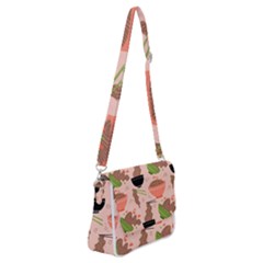 Doodle Yakisoba Seamless Pattern Shoulder Bag With Back Zipper by Sarkoni